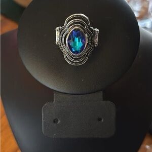 paparazzi Silver-Tone Ring with Blue-Green Oval Gem